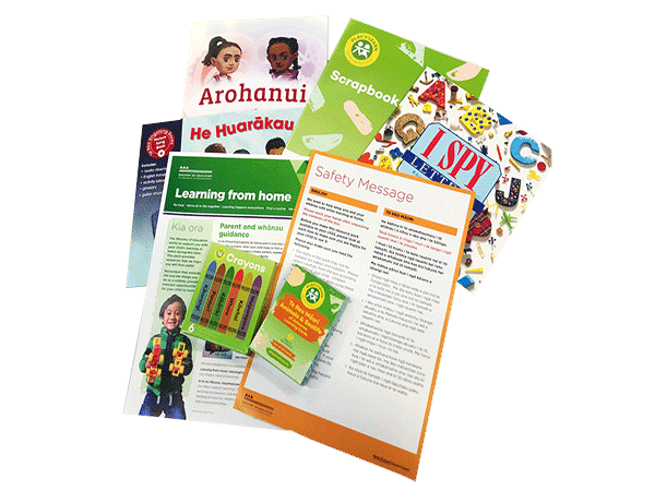 Early Learning Hard Pack: guidance handouts, books, packet of crayons, packet of learning cards